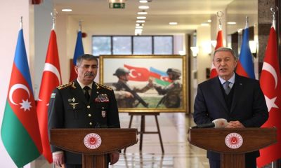 Millî Savunma Bakanı Akar ve Azerbaycan Savunma Bakanı Orgeneral Hasanov Ortak Basın Toplantısı Düzenledi
